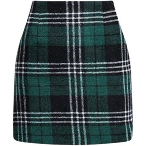 Women’s Green Plaid Wool Pencil Mini Skirt